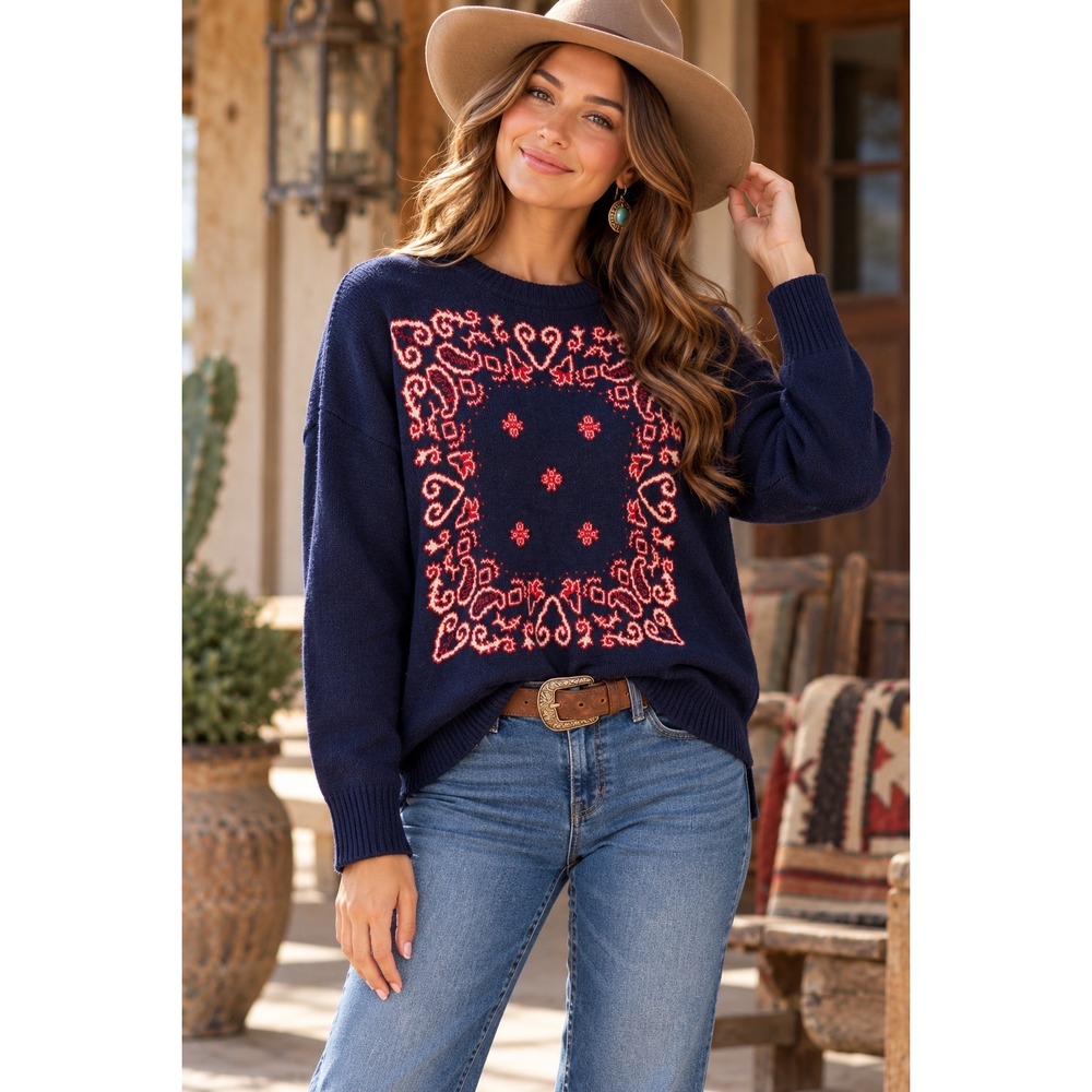 NWT!! SCOTCH & SODA Bandanarama Sweater Navy Red Paisley Wool Alpaca X-Large